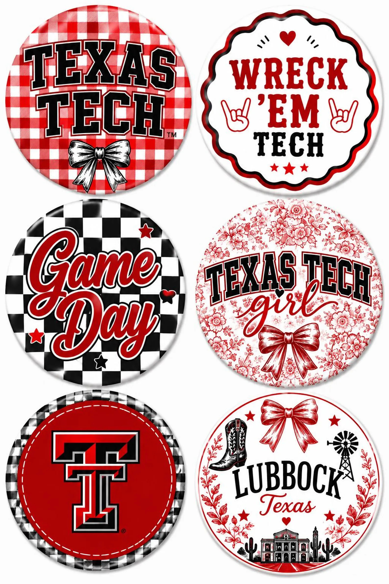 Texas Tech Game Day Buttons | Red Raiders Spirit Buttons |Texas Tech College Football Pin | Wreck... | Etsy (Global)