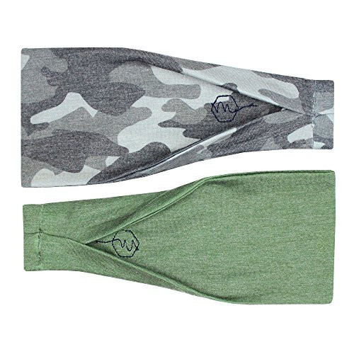 Maven Thread Hustle 2Pack, Women's Workout Headbands, 4 inch Thick Non Slip Sweatbands for Exercise, Gym, Running, Yoga, Sports, One Size Fits All, Green Camouflage, Olive Green | Amazon (US)