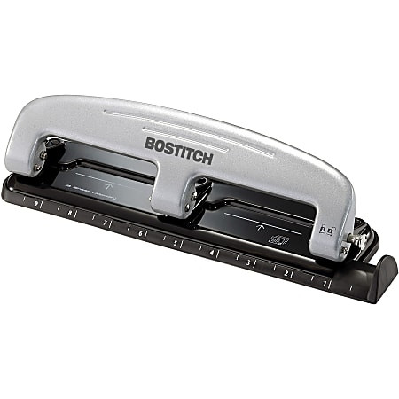 Bostitch® EZ Squeeze™ Three-Hole Punch, 12 Sheet Capacity, Black/Silver | Office Depot and OfficeMax 