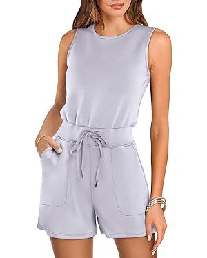 ANRABESS Women's Rompers 2024 Casual Summer Sleeveless Adjustable Waist Shorts Jumpsuits With Poc... | Amazon (US)