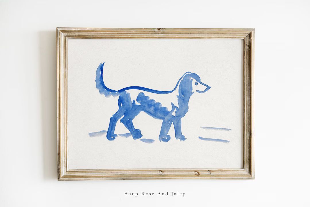 Vintage Blue and White Dog Illustration Vintage Kid Room Dog - Etsy | Etsy (US)
