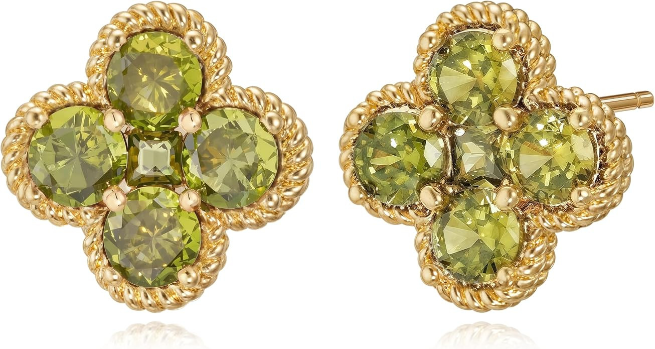 Gold Stud Earrings for Women Trendy 14K Gold Plated Dainty Small Red Flower Cubic Zriconia Clover... | Amazon (US)
