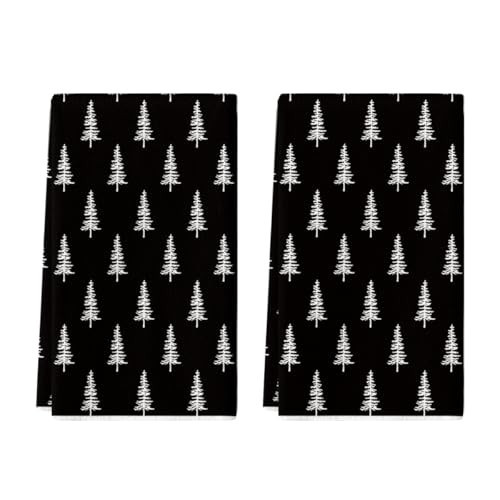 Artoid Mode Black Xmas Tree Christmas Kitchen Towels Dish Towels, 18x26 Inch Farmhouse Holiday Winter Decoration Cleaning Set of 2 | Amazon (US)