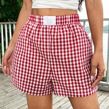 Plaid Print Elastic Waist Summer Casual Shorts | SHEIN