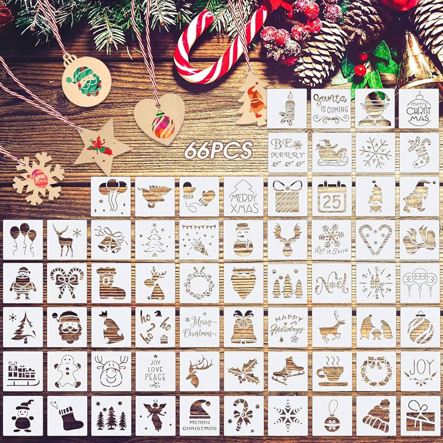 66 Pcs Christmas Stencils for Painting 3 Inch Small Reusable Stencil Crafts Snowflake Santa Claus... | Amazon (US)