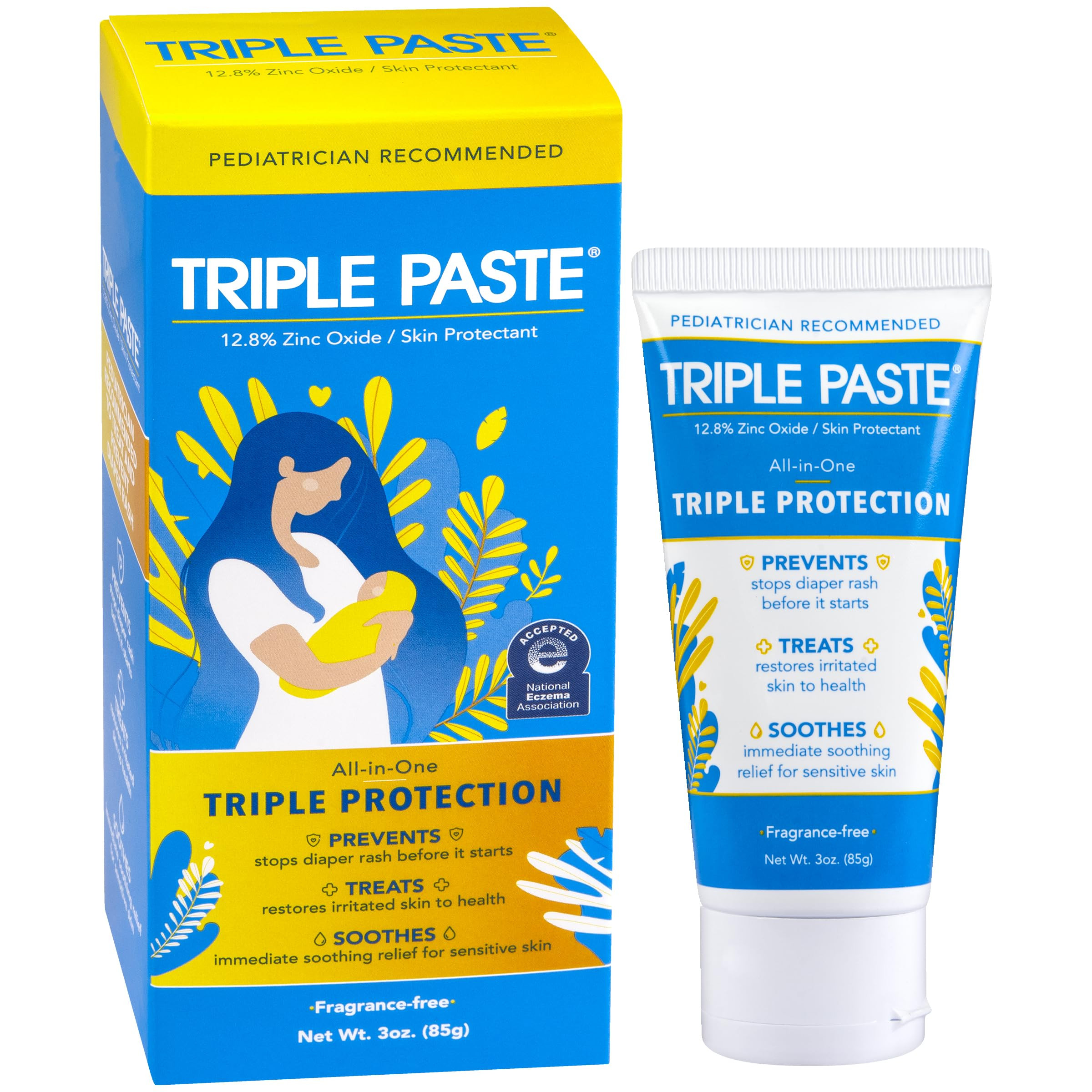 Triple Paste Diaper Rash Cream for Baby - 3 oz Tube - Zinc Oxide Ointment Treats, Soothes and Pre... | Amazon (US)