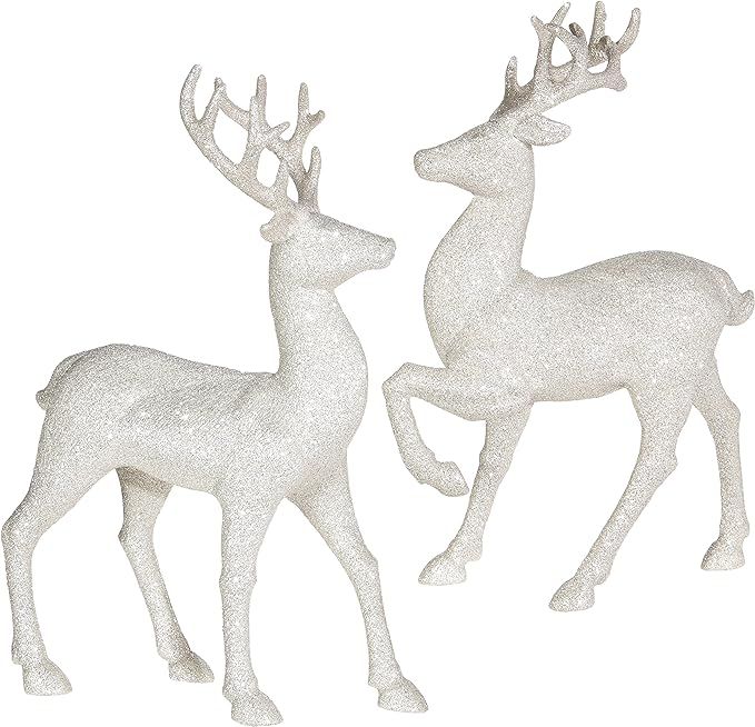 Set of 2 Holiday Reindeer Figures: 12.5 Inches Glitter Reindeer Decor by RAZ Imports (Silver) | Amazon (US)