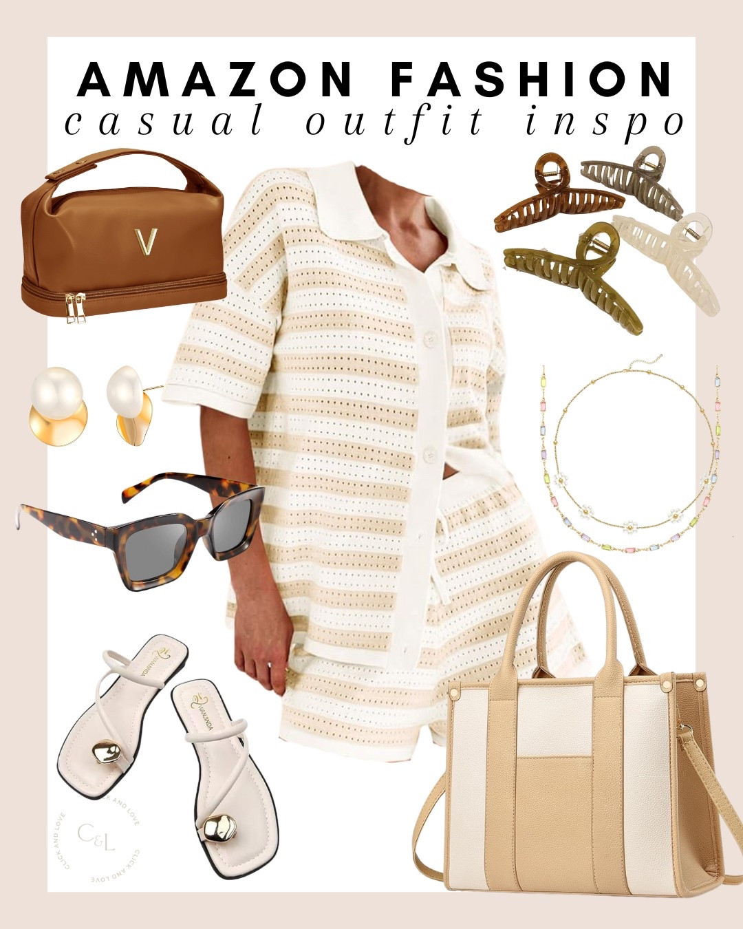 Amazon casual outfit inspo for spring 💐This cute casual set is available in 7 different colors! 

Choker necklace, strappy flats, toe ring sandals, hair claw clips, cosmetic bag, carryall, sunnies, sunglasses, purse, tote bag, handbag, sweater set, earrings, jewelry, gold necklace, necklace stack, Women’s fashion, fashion, fashion finds, outfit, travel style, outfit inspiration, clothing, budget friendly fashion, summer fashion, spring fashion, wardrobe, fashion accessories, Amazon, Amazon fashion, Amazon must haves, Amazon finds, amazon favorites, Amazon essentials #amazon #amazonfashion

#LTKStyleTip #LTKSeasonal #LTKFindsUnder50