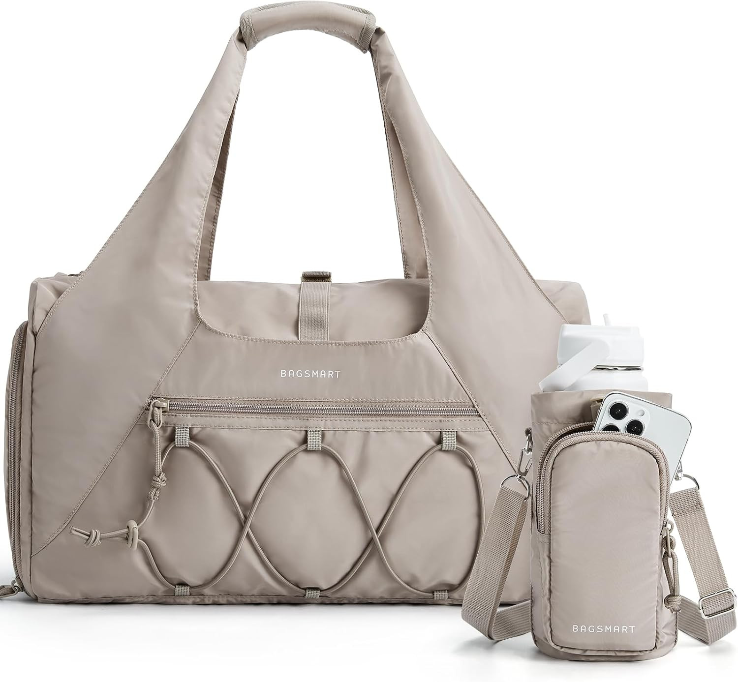 BAGSMART Gym Bag for Women, Lightweight Duffel with Shoe Compartment, Tote Bag with Wet Pocket for Yoga Travel, Camel | Amazon (US)