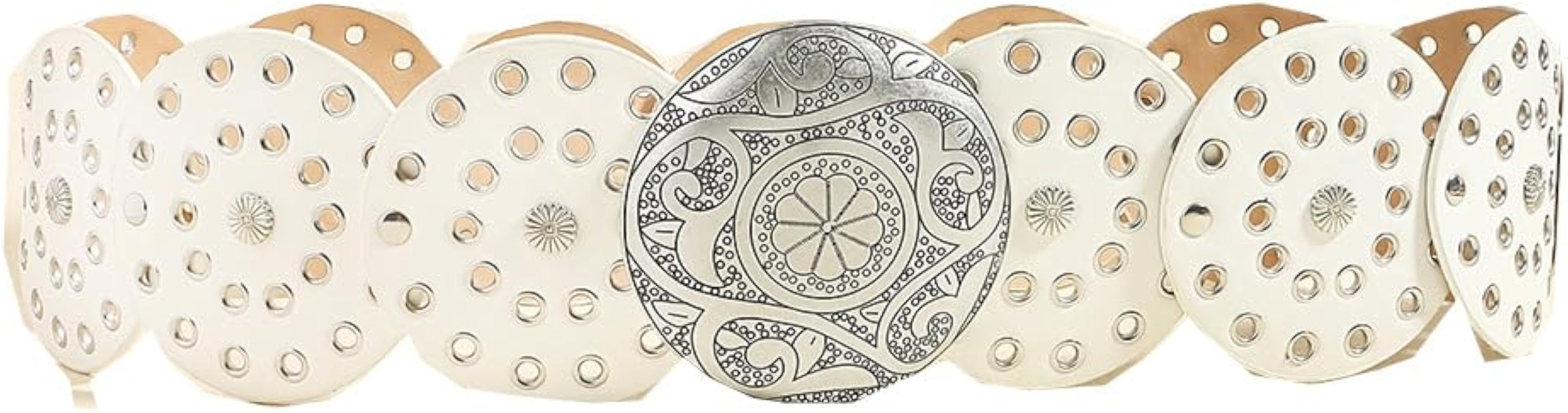 Women Hollow Disc Belt Wide Boho Concho Leather Belt Western Cowboy Belt Metal Vintage Belt Y2k A... | Amazon (US)