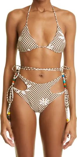 Beaded Checkerboard Print Cutout Two-Piece Swimsuit | Nordstrom