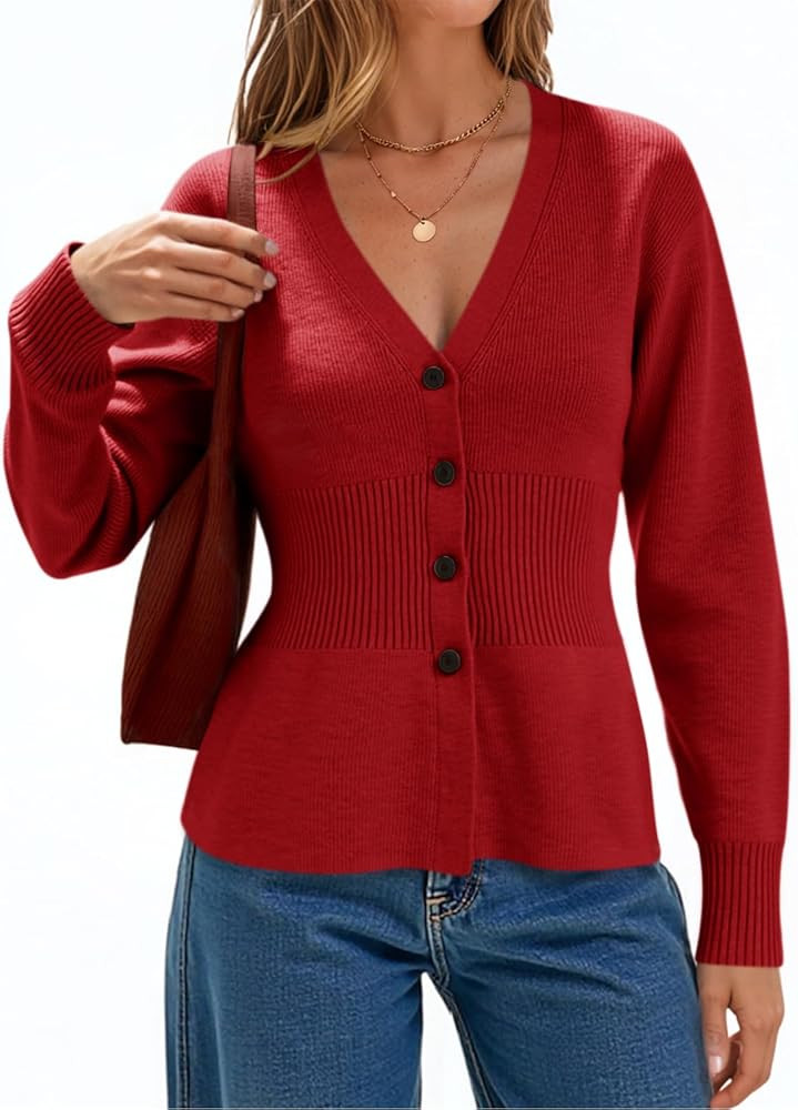 Cicy Bell Womens V Neck Cardigan Sweaters Long Sleeve Cinched Waist Knit Tops Dressy Casual Butto... | Amazon (US)