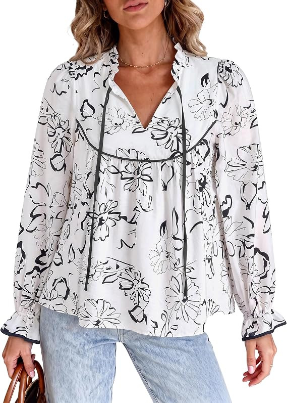 PRETTYGARDEN Women Boho Floral Babydoll Tunic Top | Amazon (US)
