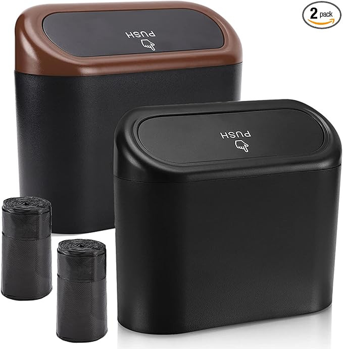 Accmor Car Trash Can with Lid, 2 Pack Mini Auto Garbage Dustbin with 2 Rolls Plastic Bags, Automo... | Amazon (US)