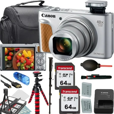 Canon PowerShot SX740 HS Digital Camera (Silver)+Commander Camera Shoulder Camera Bag+12 inch Flexible Spider Tripod+Accessory Bundle | Walmart (US)