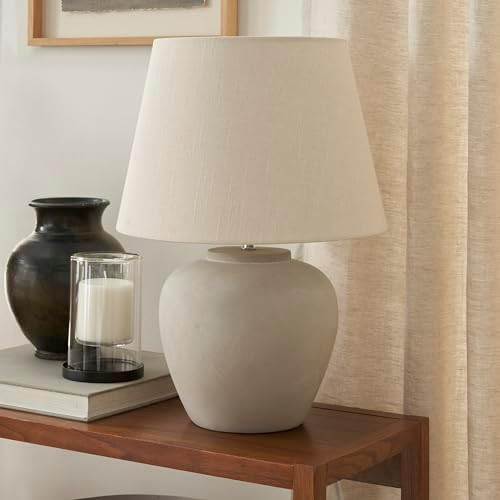Nourison Home 20" Sand (Light Beige) Ceramic Pot Table Lamp for Bedroom, Living Room, Console, En... | Amazon (US)