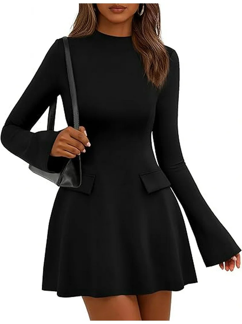 PRETTYGARDEN Women's Long Sleeve Mini Dress Fall Bodycon Mock Neck Elegant Short Cocktail Holiday... | Walmart (US)