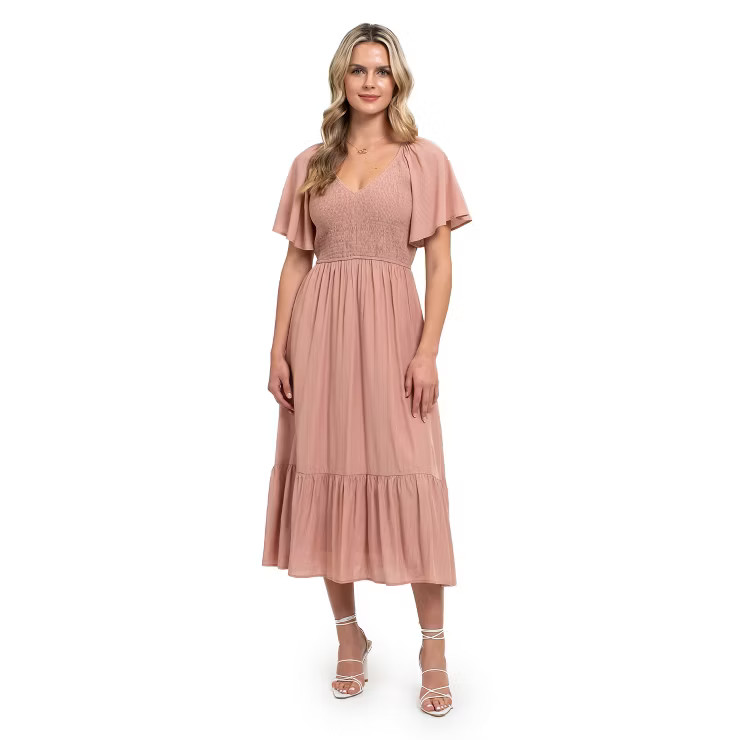 August Sky Women's Short Flounce Sleeves Midi Dress | Target