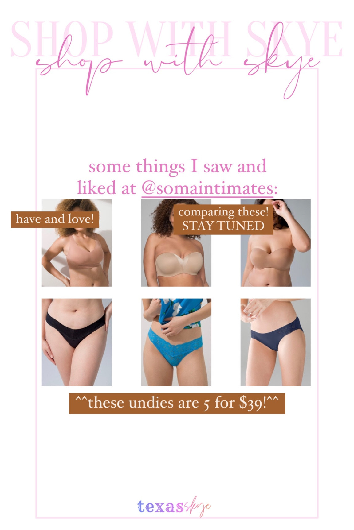 Soma 

Sharing pieces I tried today! I’m comparing the two strapless bras and will let y’all know the winner when they come in 🙌🏻

Thongs
Pregnancy underwear 
Pregnancy clothes 

#LTKunder100 #LTKbump #LTKunder50