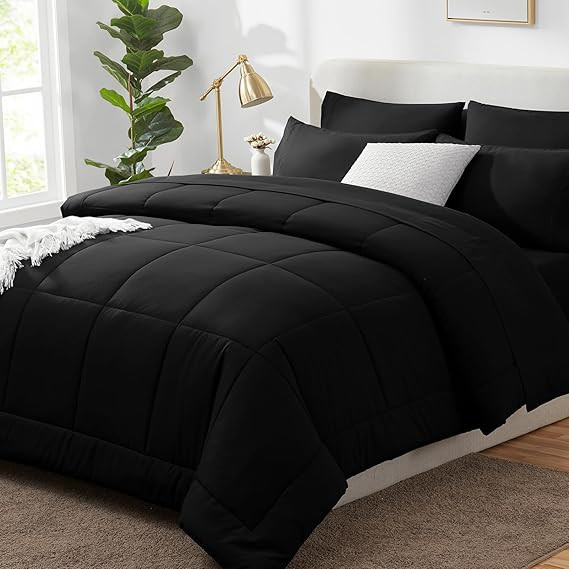 CozyLux Queen Comforter Set Black 7 Pieces Bed in a Bag Black Premium Comforters Queen Size Bed S... | Amazon (US)