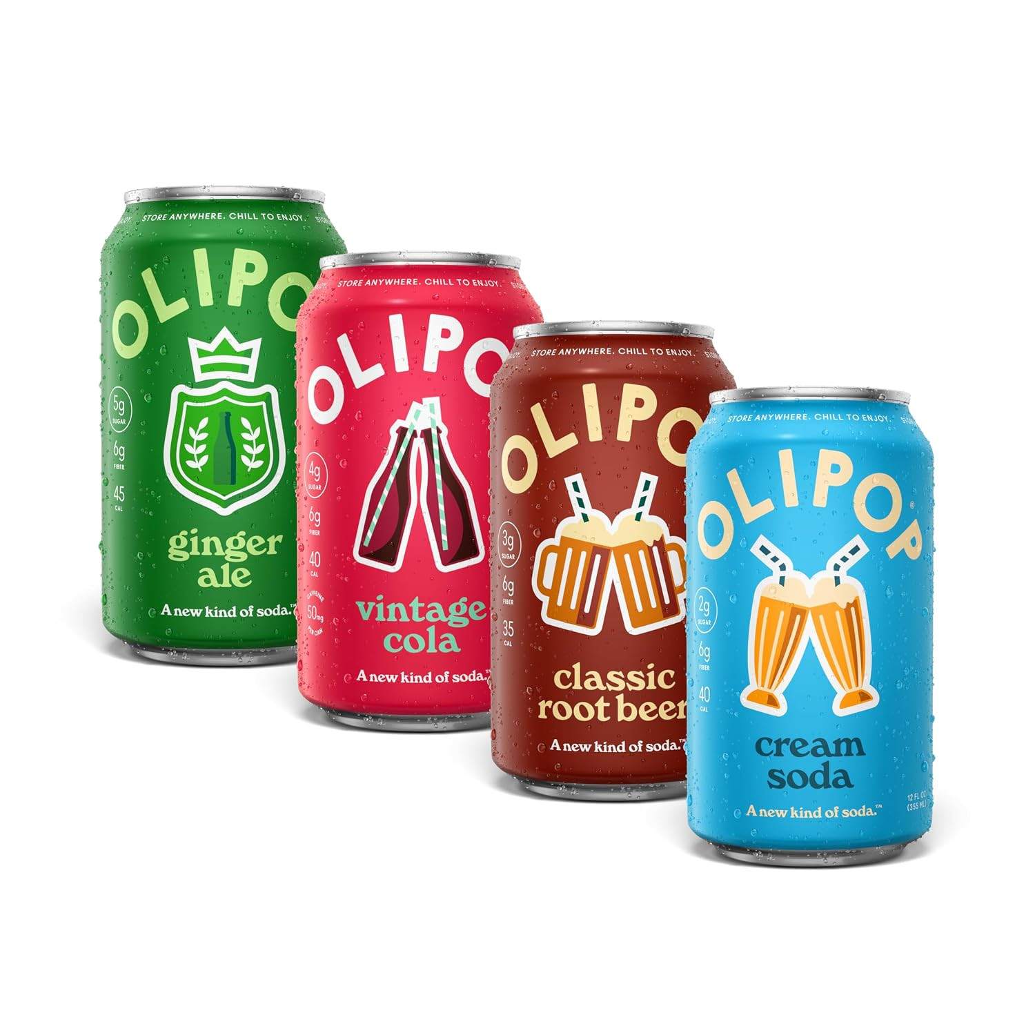 OLIPOP 6g Fiber Prebiotic Soda, Classic Soda Variety, 12 fl oz, 12 Pack | Amazon (US)