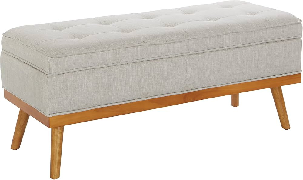 OSP Home Furnishings Katheryn Storage Bench with Tufted Seat and Wood Finish Legs, Grey Fabric | Amazon (US)