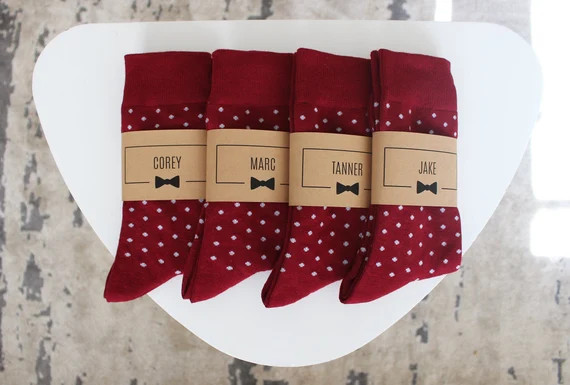 Personalized Groomsmen Socks | Burgundy & Grey Polka Dot Wedding Socks - Men's Size 7-12 | Custom... | Etsy (US)