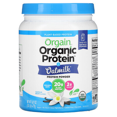 Orgain, Organic Protein Powder + Oatmilk, Plant Based, Vanilla Bean, 1.05 lb (479 g) | iHerb