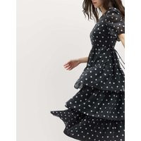M&S Lyocell Rich Polka Dot Midi Tiered Dress Black Mix | Marks & Spencer (UK)