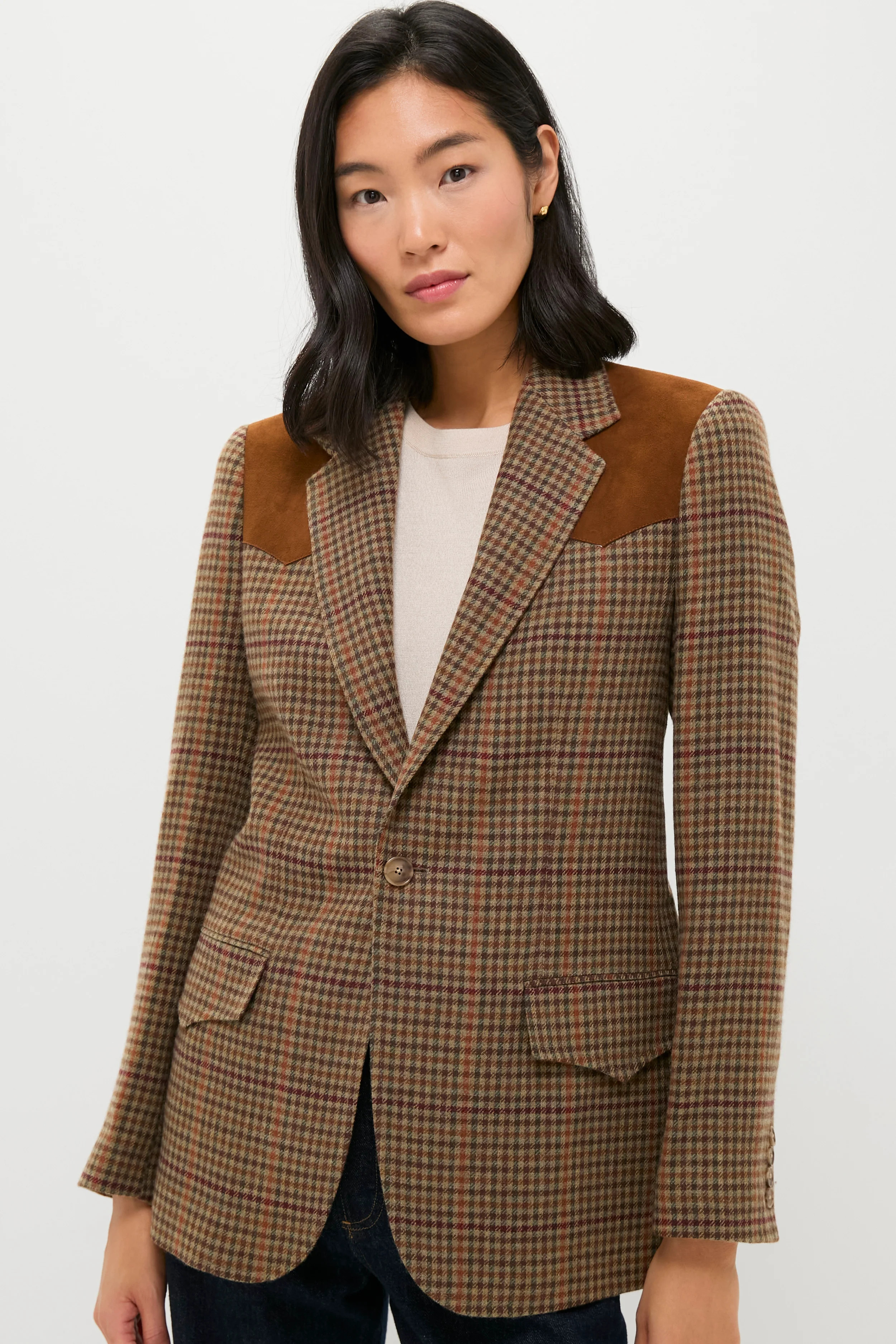 Olive Multi Houndstooth Merino Wool Tweed Woven Blazer | Tuckernuck (US)
