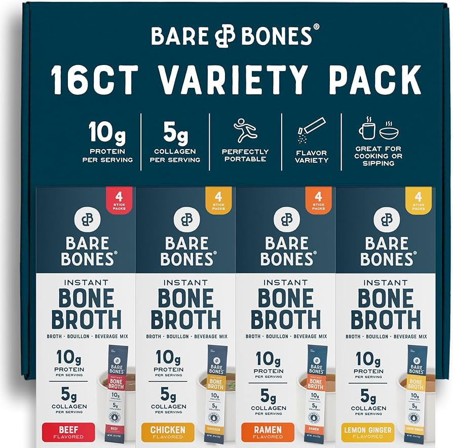 Bare Bones Bone Broth Packets Powder Variety Pack | 5g Collagen | 10g Protein | Keto & Paleo Frie... | Amazon (US)