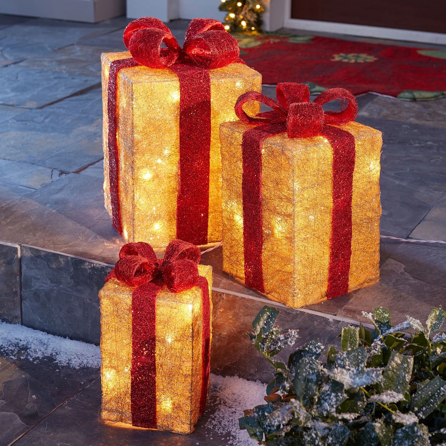 Pre-Lit Gift Boxes, Set Of 3, Christmas Christmas Decoration | Walmart (US)