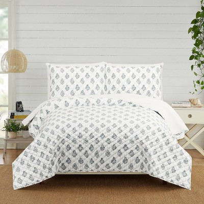 Modern Heirloom 3pc Block Print Quilt Set Blue | Target