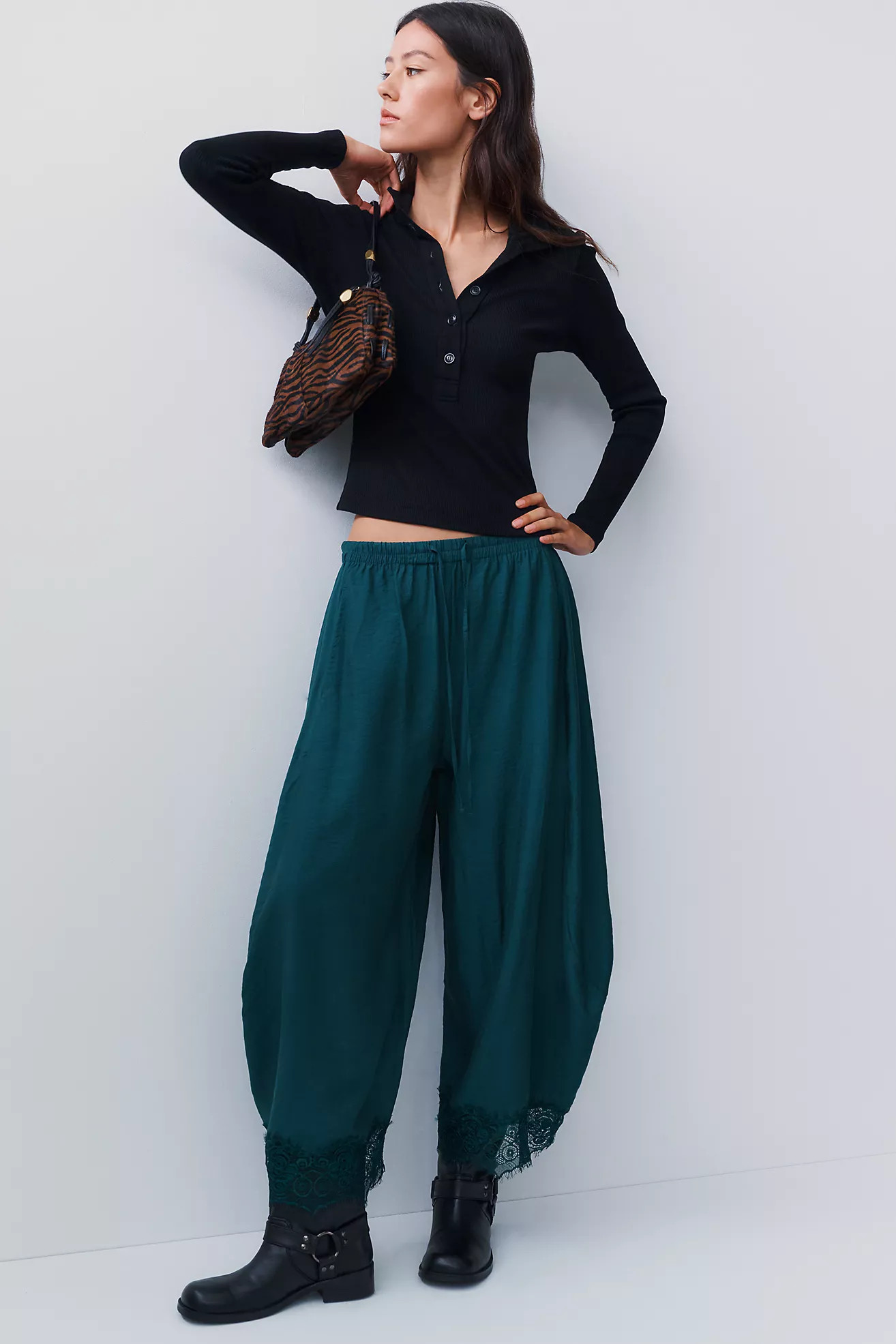 Reverie Lace-Trim Tapered Pants | Anthropologie (US)