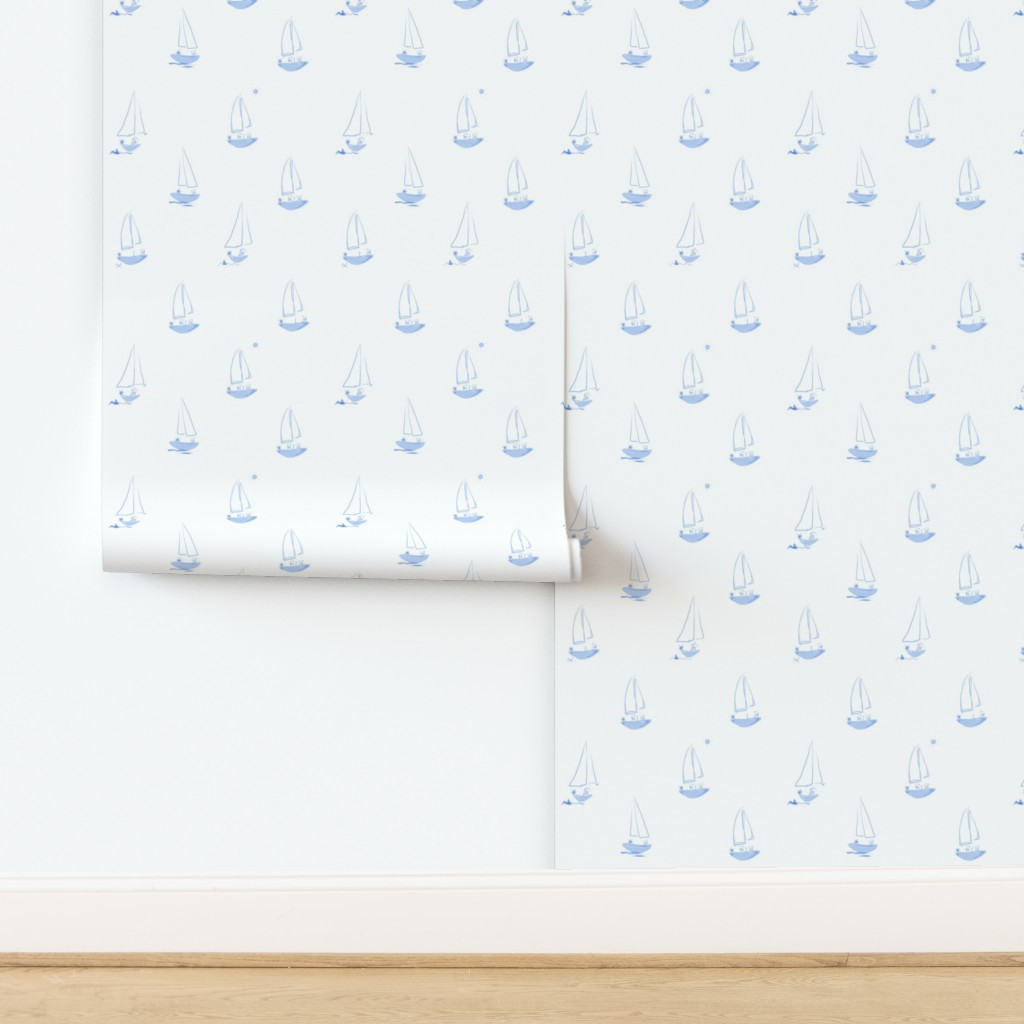 Blue Sailor Puppy Sailboat Coastal Baby Boy Nautical Nursery Beach Wallpaper | Spoonflower | Spoonflower