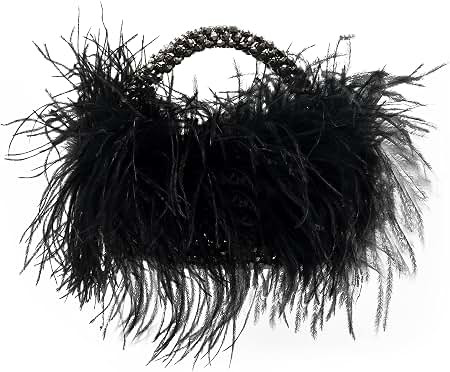Miuco Real Natural Ostrich Feather Beaded Handbags For Women Handmade | Evening Bags Clutch Purse | Amazon (US)