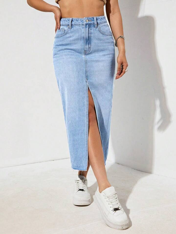 Split Thigh Denim Skirt | SHEIN