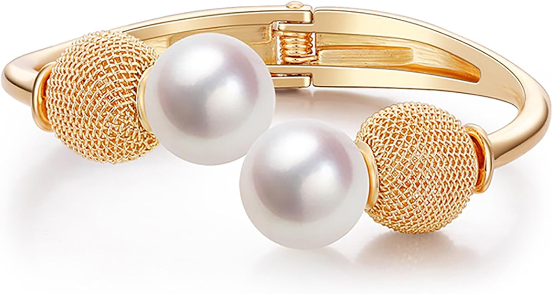 Pearl Bracelet for Women,Gold Cuff Pearl Bracelet Chunky Bangle Bracelets Simple Gold Plated Cuff... | Amazon (US)