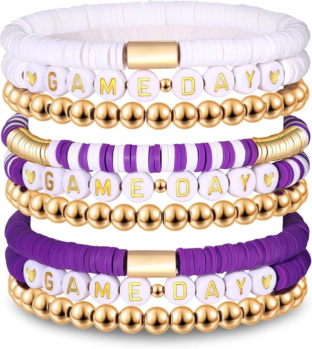 NLCAC 9 Pack Game Day Bracelets Stackable Heishi Beaded Stretchy Bracelet Preppy Jewelry Baseball... | Amazon (US)