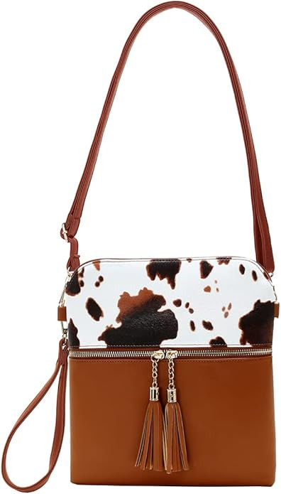 Sunwel Fashion Cow Print Wristlet Tassel Purse-Zipper Pockets Crossbody Bag Shoulder Handbag for ... | Amazon (US)