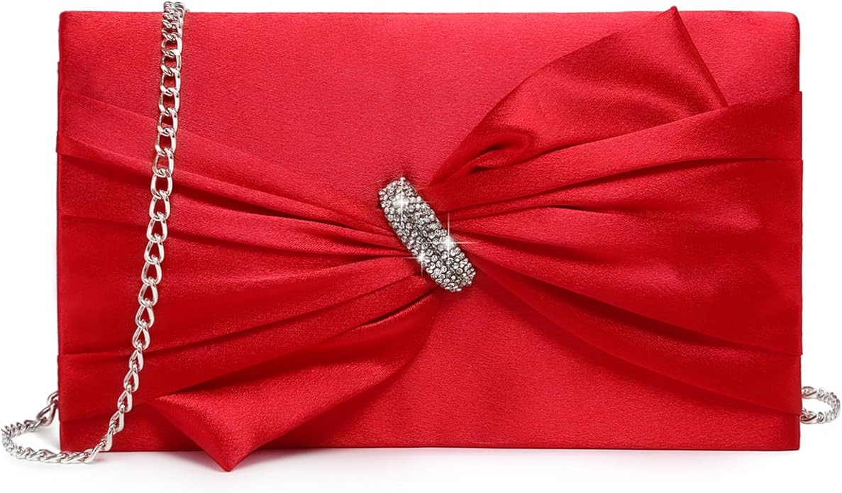 Dasein Women Elegant Satin Bow Flap Evening Bag Rhinestone Clutch Purse Handbag Formal/Wedding/Pr... | Amazon (US)