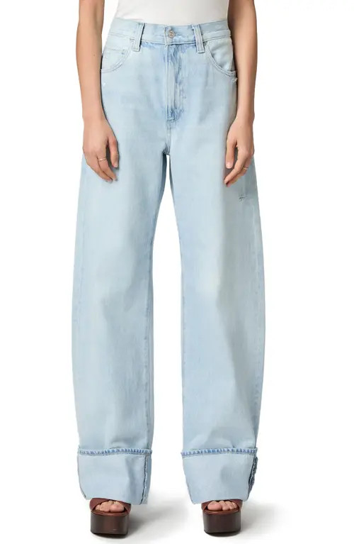 PAIGE Arellia Cuffed High Waist Barrel Jeans in Flowers Distressed at Nordstrom, Size 30 | Nordstrom