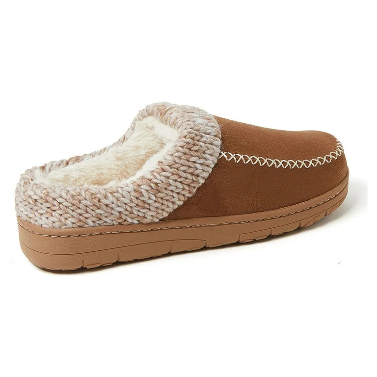 Dearfoams Cozy Comfort Women's Moc Toe Clog Slippers with Chunky Knit Collar - Walmart.com | Walmart (US)
