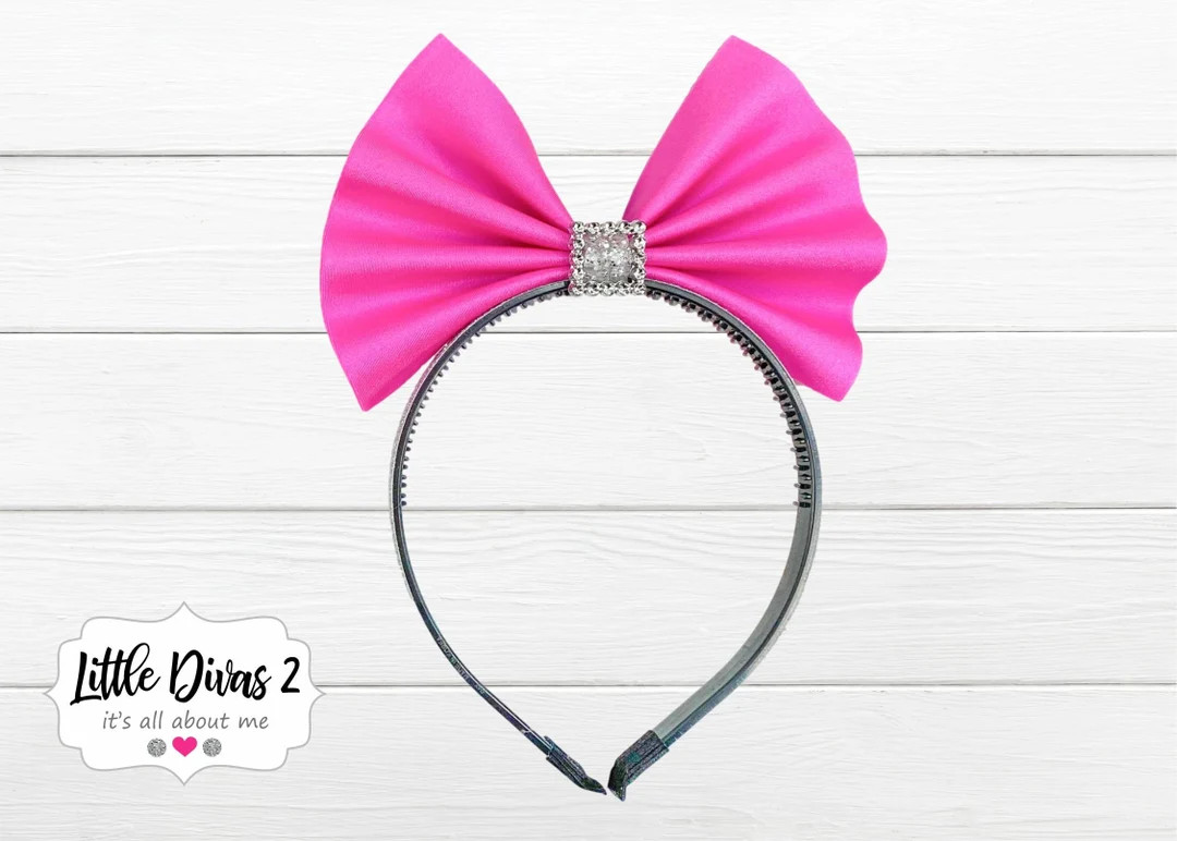 Neon Pink Hair Bow With Glitter Headband perfect for - Etsy | Etsy (US)