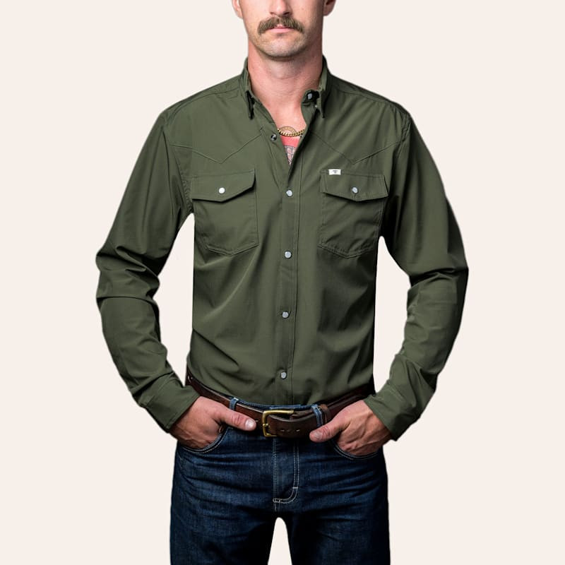 Ferrell Men's Solid Olive Snap-Front Western Shirt | Cavender's