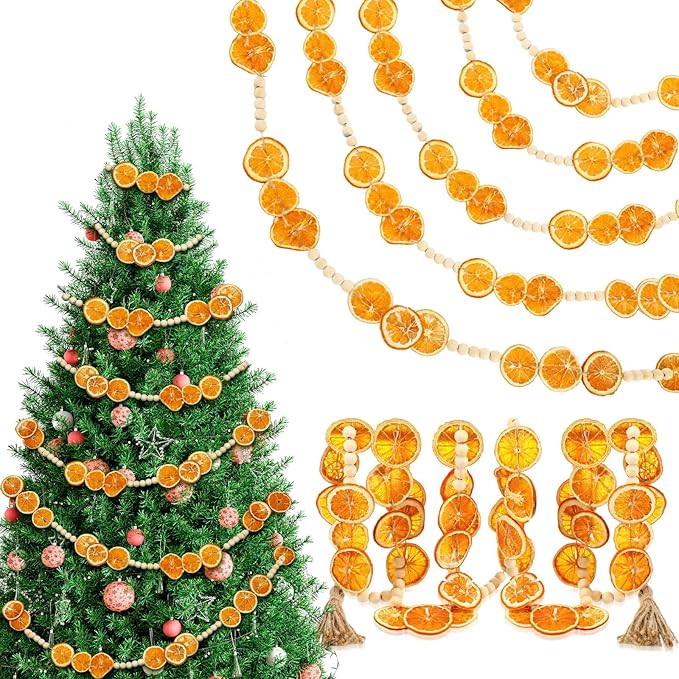 8ft Christmas Dried Orange Slices Garland Wooden Bead Christmas Tree Garland Orange Xmas Ornament... | Amazon (US)