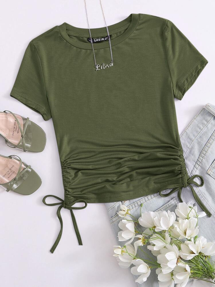SHEIN EZwear Drawstring Side Solid Tee | SHEIN