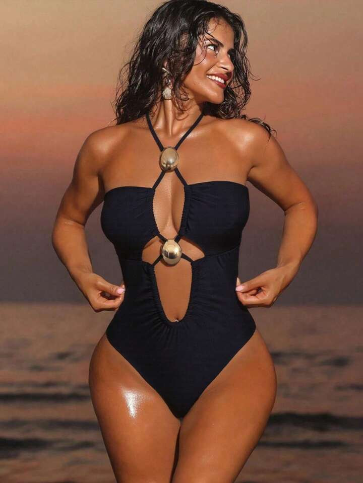 Swim SXY Women's Solid Color Criss-Cross Backless Monokini Swimsuit, Sexy European Style | SHEIN