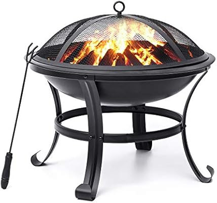 KINGSO Fire Pit, 22'' Fire Pits Outdoor Wood Burning Steel BBQ Grill Firepit Bowl with Mesh Spark... | Amazon (US)
