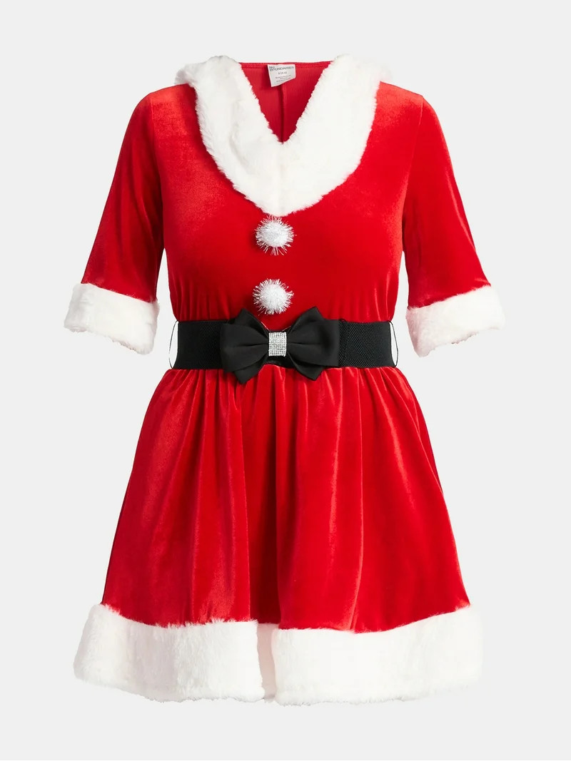 No Boundaries Christmas Santa Dress with Hood and Faux Fur, Women’s | Walmart (US)